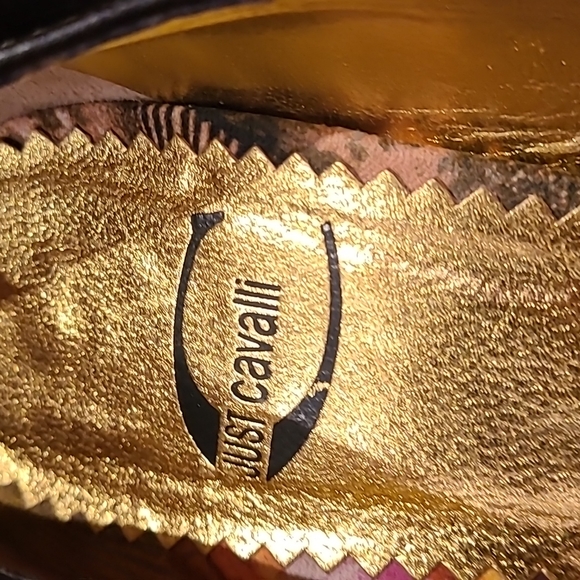 Just Cavalli sandals size 41.5 black printed leather metal logo accessories - Picture 3 of 13